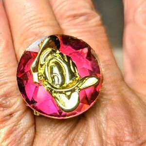 Wendy Gell Disney Donald Duck ring on a pink Swarovski headlight stone.